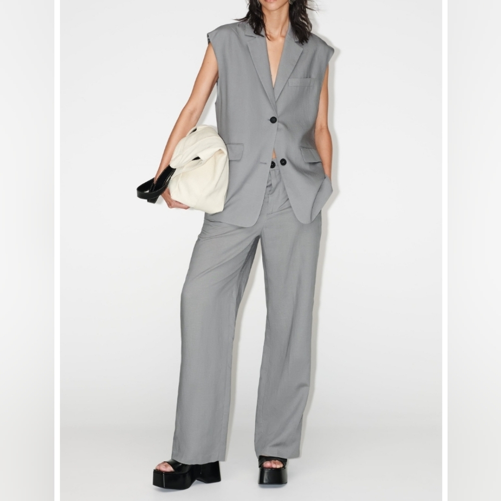 FLARED LINEN BLEND PANTS